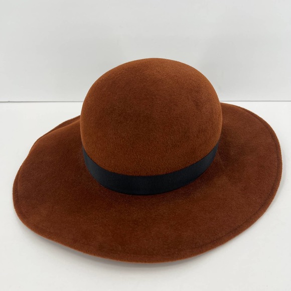 SAKS FIFTH AVENUE Hat Womens Cashmere Wool Camel hair Wide brim Black Ribbon OS - Picture 3 of 7